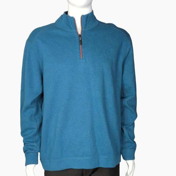 Tommy Bahama Mens XL Blue Red Reversible Flipside 1/4 Zip Pullover Sweater - Picture 2 of 13